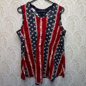 A.I. Americana Stars and Stripes Crochet Lace Back Tank Top Plus Size 1X